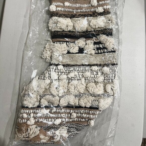 NEW Anthropologie All Roads Textured Stocking Tasseled Cream Black Rustic Boho - Picture 3 of 4